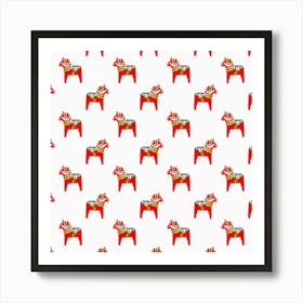 Swedish Red Horses Pattern Art Print