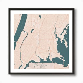 The Bronx New York Pink and Blue Cute Script Street Map 1 Art Print