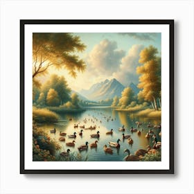 Ducks In The Lake Art Print