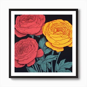 Ranunculus 4 Pop Art Illustration Square Art Print