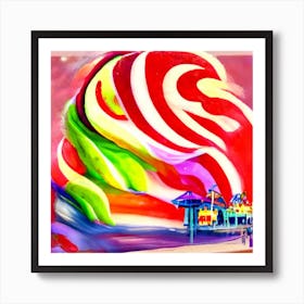 Santa Monica Pier Swirly Candy Ai Art Art Print