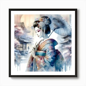 Japan Traditional Geisha Illustration By Ad 5 Art Print