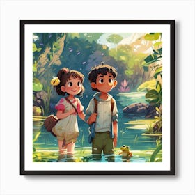 Two Kids In The Jungle Art Print
