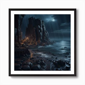 Rocky Shore At Night Art Print