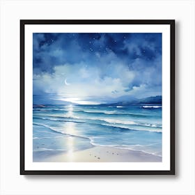 AI Tranquility in Twilight: Moonlit Oceans Art Print