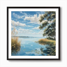 Dreamshaper V7 A Tranquil Lakeside Scene Where The Azure Water 2 Art Print