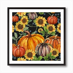 Pumpkins And Sunflowers 8 Art Print