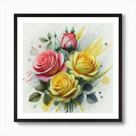 The roses and rose yellow oil abstract painting art Art Print