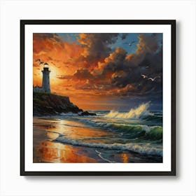 Sunset At The Lighthouse Art Print