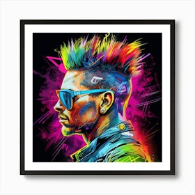 Neon Man With Mohawk Art Print