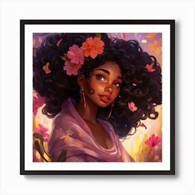 Melanin Queen in Afro Fashion and Flower Crown - Black Girl Magic Art Print