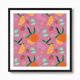 Oranges And Strawberries pink Art Print