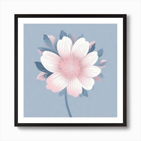 A White And Pink Flower In Minimalist Style Square Composition 593 Art Print