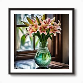 Pink Lilies In A Vase Art Print