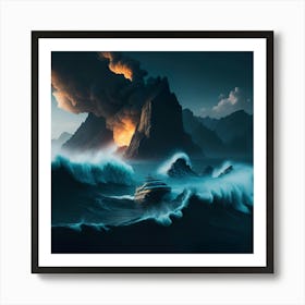 Boat In The Furious Ocean (35) Art Print