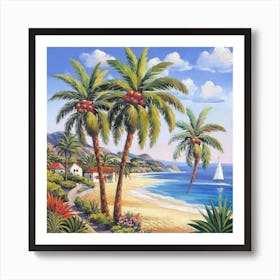 Three palm trees on the sea coast 6 Art Print