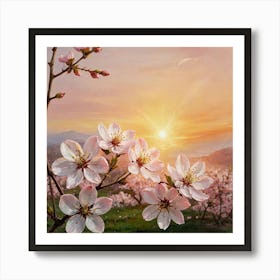 Cherry Blossoms At Sunset Art Print