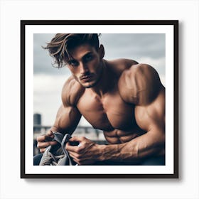 Muscular Man Posing Art Print