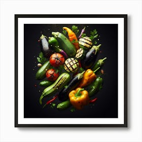 Vegetables On Black Background Art Print