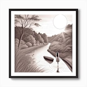 Girl Walks By A River 1 Art Print