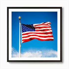 American Flag Unfurled Against A Clear Blue Sky Stars Centered Stripes Flowing Gracefully Overlai (2) Art Print