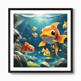 Goldfish In Water Art Print