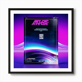 A Futuristic 1980s Poster Adorned With Iridescent Purple And Violet Waves Cascading Dynamically Dow Art Print