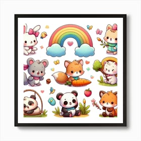 Kawaii Animals 1 Art Print