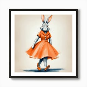 Rabbit In Orange Dress 1 Art Print