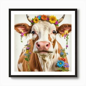 Cow With Flowers 7 Art Print