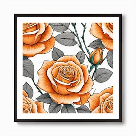 Orange Roses Seamless Pattern 2 Art Print