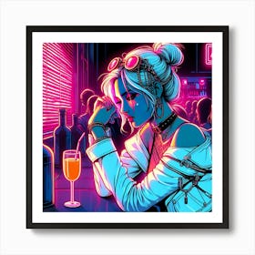 Neon Girl In A Bar Art Print