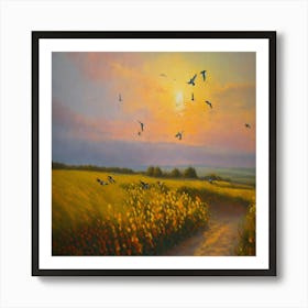 Sunset In A Field Art Print