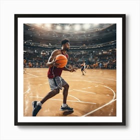 Basketball Player Dribbling Art Print