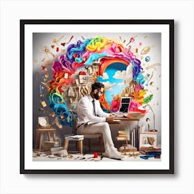 Man Working On A Computer Art Print