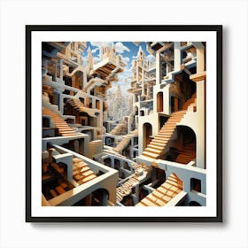 Dimensional Delusions Escher Inspired Abstract Pieces That Play With Perspective Dimension And Im 946173201 Art Print