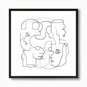 People Abstract faces art. Black and white. White background Art Print