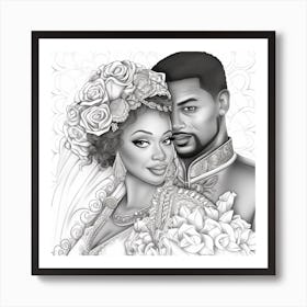 Bride And Groom Coloring Page Art Print