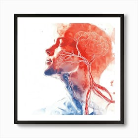 Human Head With Brain And Blood Art Print