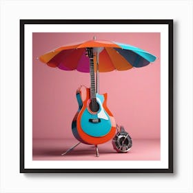 Acoustic Guitar With Umbrella Art Print