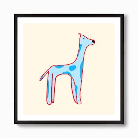 Giraffe in Red & Sky Blue ❤️🦒💙 Art Print