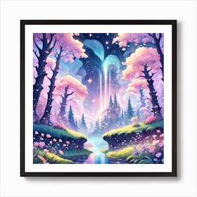 A Fantasy Forest With Twinkling Stars In Pastel Tone Square Composition 96 Art Print