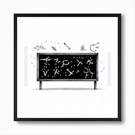 Black Chalk On A School Blackboard Capturing A Dynamic Blend Of Abstract Shapes And Realistic Objec (4) Art Print