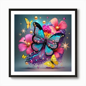 Butterfly And Flowers Art Print