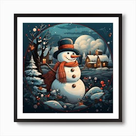 Snowman In The Village 6 Art Print