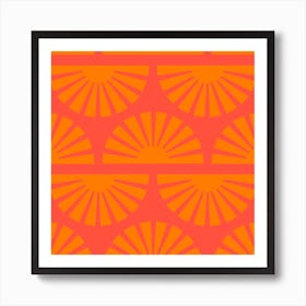 Geometric Pattern Vibrant Orange Sunrise Square Art Print