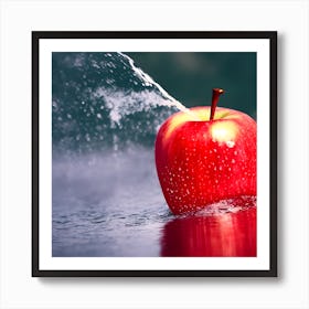 Red Apple With Calm Background And Image Of Water Hitting It (1) Art Print