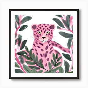 Pink Leopard in Jungle  Art Print