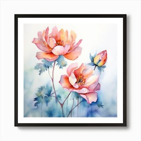 Two Watercolor Roses Art Print