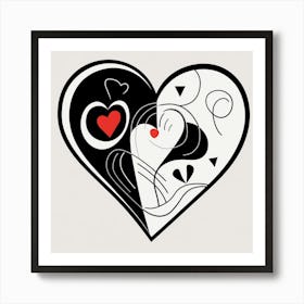 Black And Red Geometric Heart Art Print